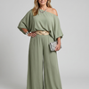 Siomara | One Shoulder Wide Sleeve Top And Wide Leg Pants Set