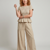 Eirenne | Peplum Detail Smocked Top And Wide Leg Pants Set