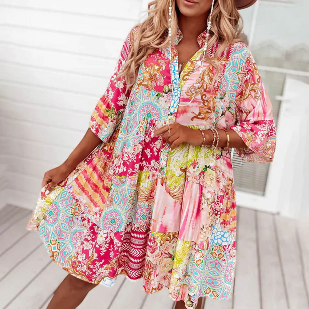 PHOEBE | Sweet Pink 3/4 Sleeve Mini Dress