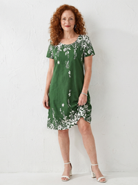 Daphne | Short Sleeve Floral Border Mini Dress