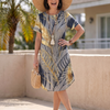Vana | Round Neck Plant Print Midi Dress