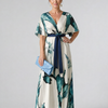 Moglos | Abstract Belted Flutter Sleeve Maxi Dress