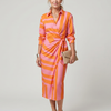 Leya | Long Sleeve Collared Wrap Stripe Pattern Midi Dress