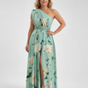 Manios | Floral Print One Shoulder Belted Maxi Dress