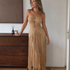 Zampa | Halter Neck Crochet Fringe Detail Maxi Dress