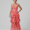 Gala | Deep V Sleeveless Painterly Pattern Midi Dress