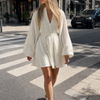 Azula | Long Sleeve V Neck Flared Skirt Mini Dress