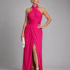 Vaelora | Cross Halter Draped Side Slit Midi Dress