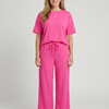 Wihel | Short Sleeve Drawstring Waist And Straight Leg Pants Set