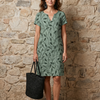 Hanie | Leaf Print V Neck Knee Length Dress