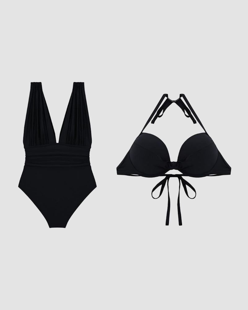 Elegant Shaping Swimsuit with Plunging V-Neck