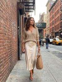 Luciana | Bias Fall Satin Skirt Knit Layer Set