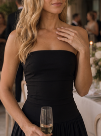 Zelene | Strapless Ruched Bodice Midi Dress