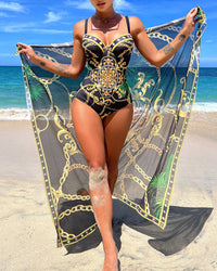 Daliah – Push-Up One-Piece Swimsuit with Coordinating Beach Skirt