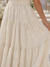 Elaria | Short Sleeve Textured Floral Detail Midi Dress