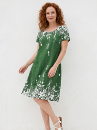 Daphne | Short Sleeve Floral Border Mini Dress