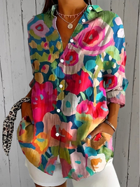 Deliane | Vibrant Artistic Button-Up Blouse