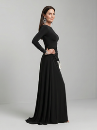 Gyram | Long Sleeve Boat Neck Flowing Maxi Dress