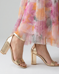 Calista | Metallic Ankle Strap Block Heel Sandals