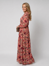 Camelo | Floral Print Long Sleeve Tiered Maxi Dress