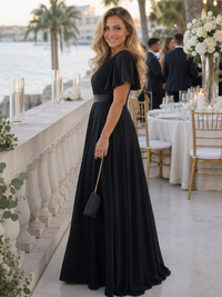 Mige | Short Flutter Sleeve Defined Waist Maxi Dress