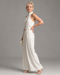 Astrielle | Belted High Neck Wide Leg Sleeveless Jumpsuit