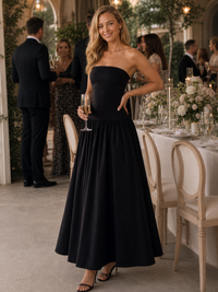 Zelene | Strapless Ruched Bodice Midi Dress