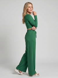Avam | Long Sleeve Crew Neck Crop Top Pants Set