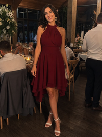 Iyla | Halter Neck Layered Hem Knee Length Dress