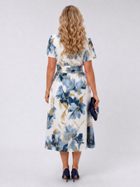 Evans | Floral Print Short Sleeve Wrap Midi Dress