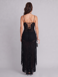 Zephyra | Halter Neck Crochet Fringe Detail Maxi Dress