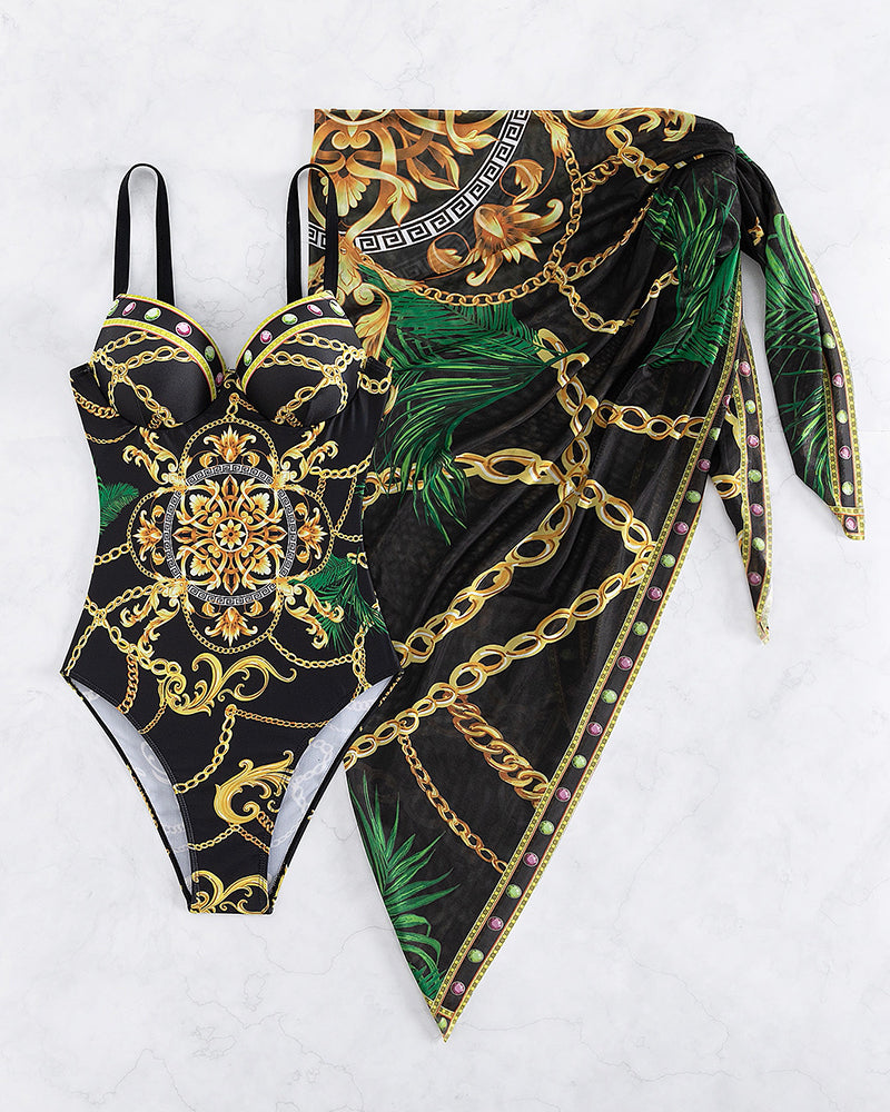 Daliah – Push-Up One-Piece Swimsuit with Coordinating Beach Skirt