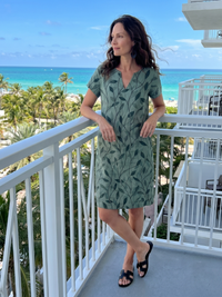 Hanie | Leaf Print V Neck Knee Length Dress