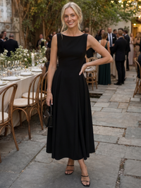 Corane | Sleeveless Crew Neck Fitted Bodice Midi Dress