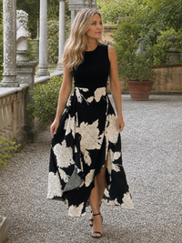 Klasen | Sleeveless Floral Print High Low Hem Midi Dress