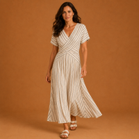 WHITNEY | V Neck Short Sleeve Cross Waist Midi Dress