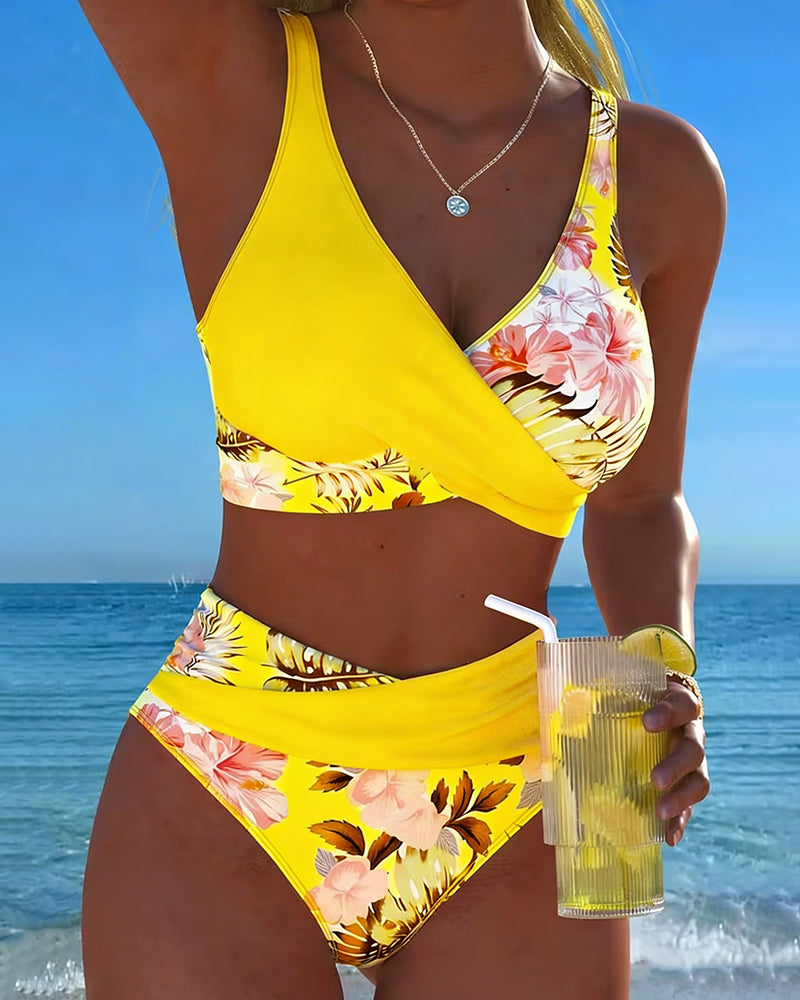 Roan | Floral Print Bikini with Contrasting Design and Slit Detail