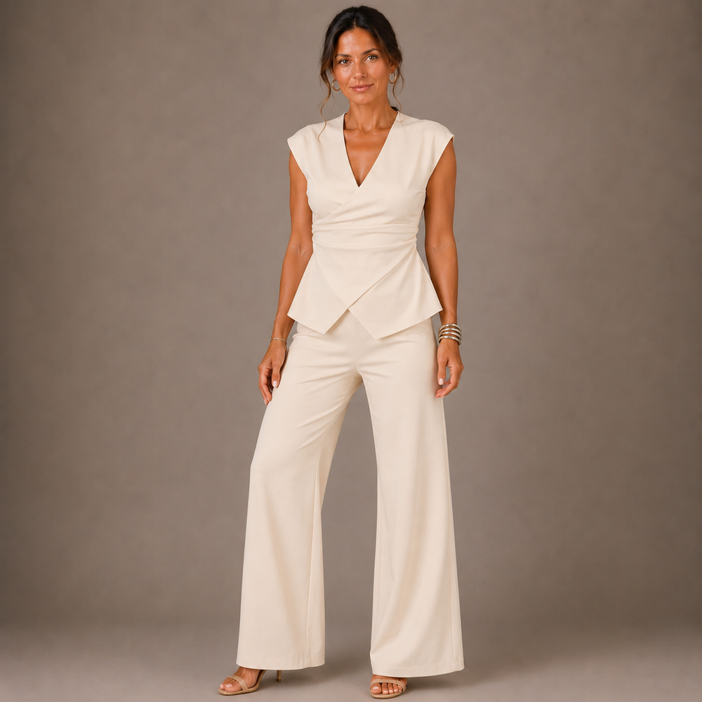 ABIGAIL | Elegant women's set V-neck top and trousers