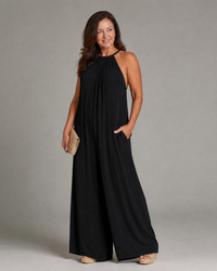 Sylvara | Pleated Halter Neck Wide Leg Relaxed Jumpsuit