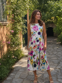Flory | Floral Print Sleeveless Round Neck Midi Dress