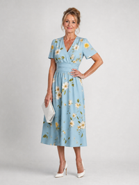 Marion | Floral Print Short Sleeve V Neck Midi Dress
