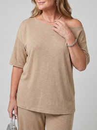 Elarim | Short Sleeve Off Shoulder Top And Wide Leg Pants Set