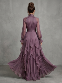 Demetria | Tie Neck Ruffle Tiered Maxi Dress
