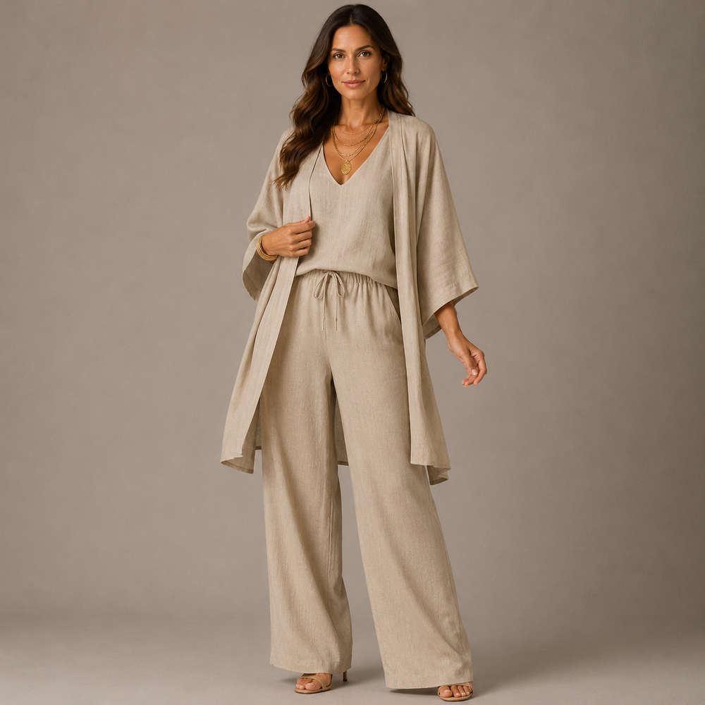 MELANIE- Women's minimalist wide-leg pants three-piece set