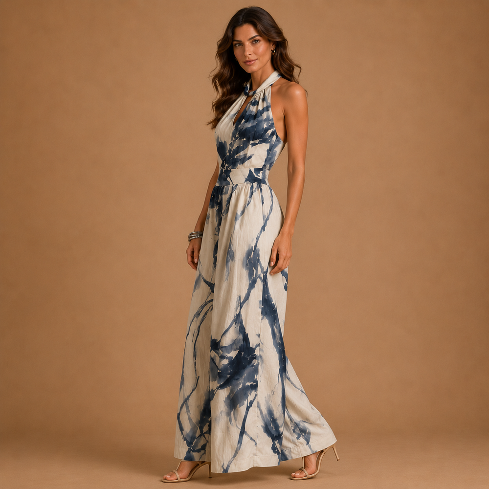 LILA | Wide Jumpsuit with Ink Effect Print