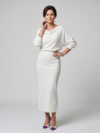 Romy | Draped Neckline Fitted Skirt Midi Dress