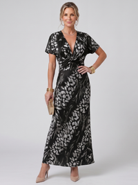 Astra | Short Sleeve Abstract Pattern Maxi Dress