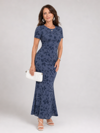 Marie | Short Sleeve Crew Neck Midi Dress