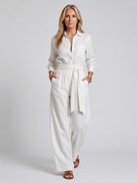 Jovie | Long Sleeve Button Front Wide Leg Jumpsuit