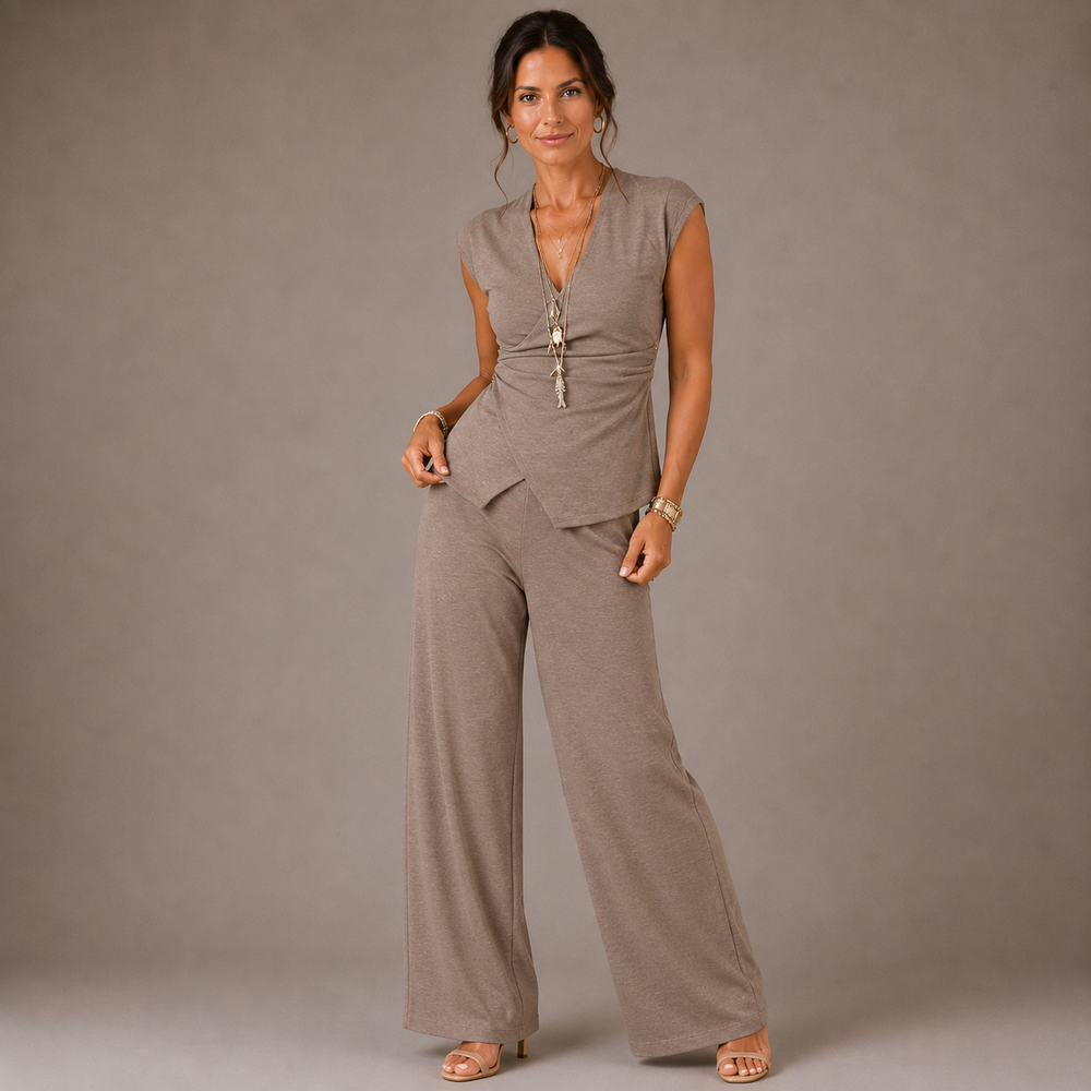 ABIGAIL | Elegant women's set V-neck top and trousers